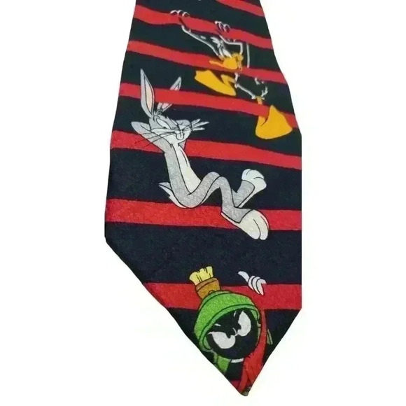 Vintage Looney Tunes Neck Tie 1995 Bugs Daffy Pepe Le Pew Taz Martin Martian - Picture 2 of 10